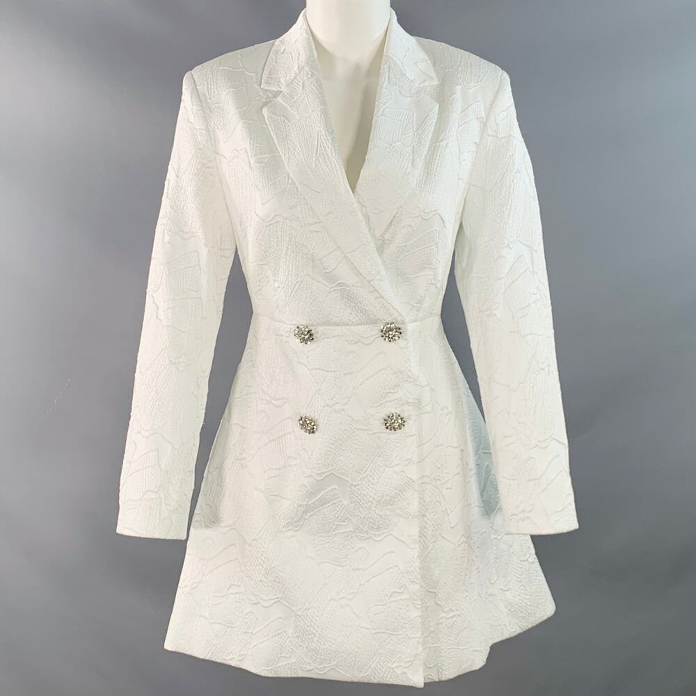 ROTATE Size M White Polyester Blend Jacquard Double Breasted Jacket